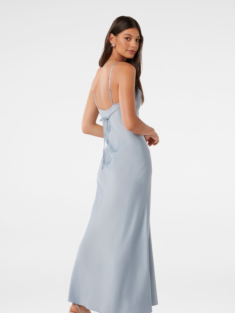 Forever New Aqua Blue Mia Boat Neck Satin Maxi Dress - Image 4 of 4