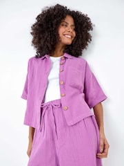 Dusk Purple 100% Cotton Tie Detail Shorts - Image 1 of 5