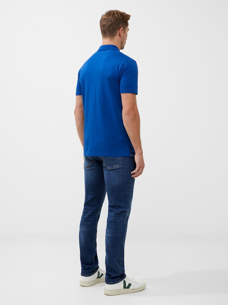 French Connection Blue Short Sleeve Pique Zip 100% Cotton Polo Shirt - Image 2 of 3