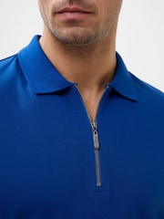 French Connection Blue Short Sleeve Pique Zip 100% Cotton Polo Shirt - Image 3 of 3