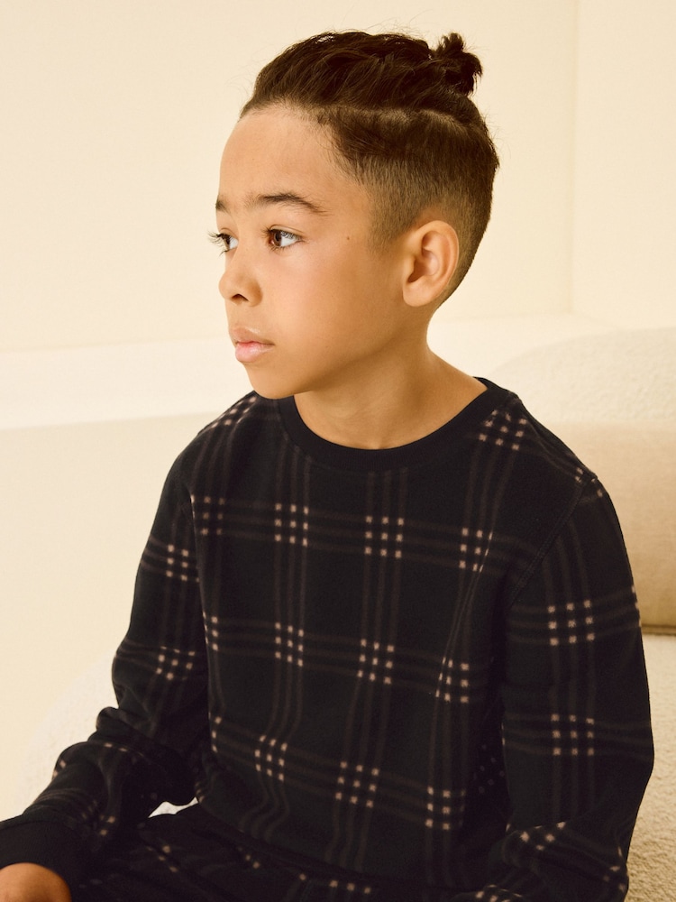 Zwart/wit geruit - Single Soft Touch Fleece With Elastane (3-16yrs) - Image 3 of 7