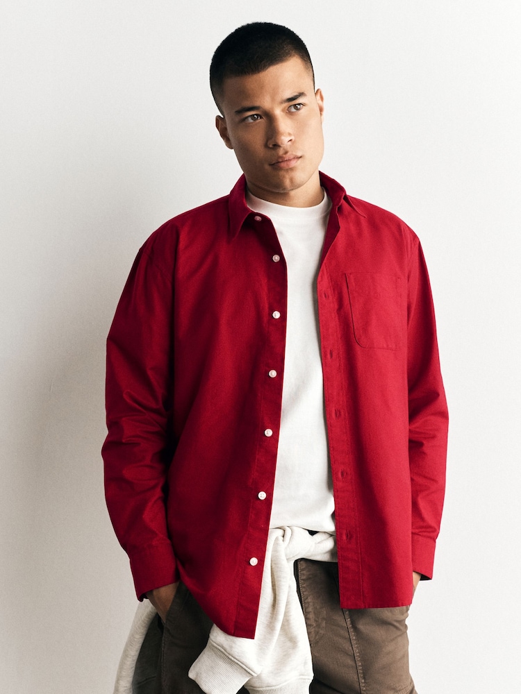 Red Long Sleeve Regular Fit Oxford Shirt - Image 2 of 11 Red Long Sleeve Regular Fit Oxford Shirt - Image 2 of 11