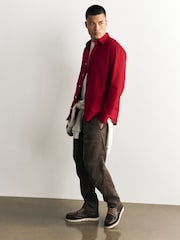 Red Long Sleeve Regular Fit Oxford Shirt - Image 3 of 11