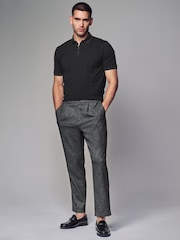 Black Flocked Quarter Zip 100% Cotton Polo Shirt - Image 2 of 8