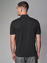 Black Flocked Quarter Zip 100% Cotton Polo Shirt - Image 3 of 8