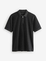 Black Flocked Quarter Zip 100% Cotton Polo Shirt - Image 6 of 8