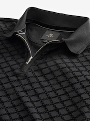 Black Flocked Quarter Zip 100% Cotton Polo Shirt - Image 7 of 8