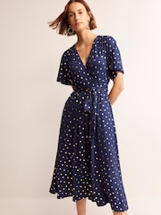 Boden Blue Kimono Wrap Jersey Midi Dress - Image 1 of 5