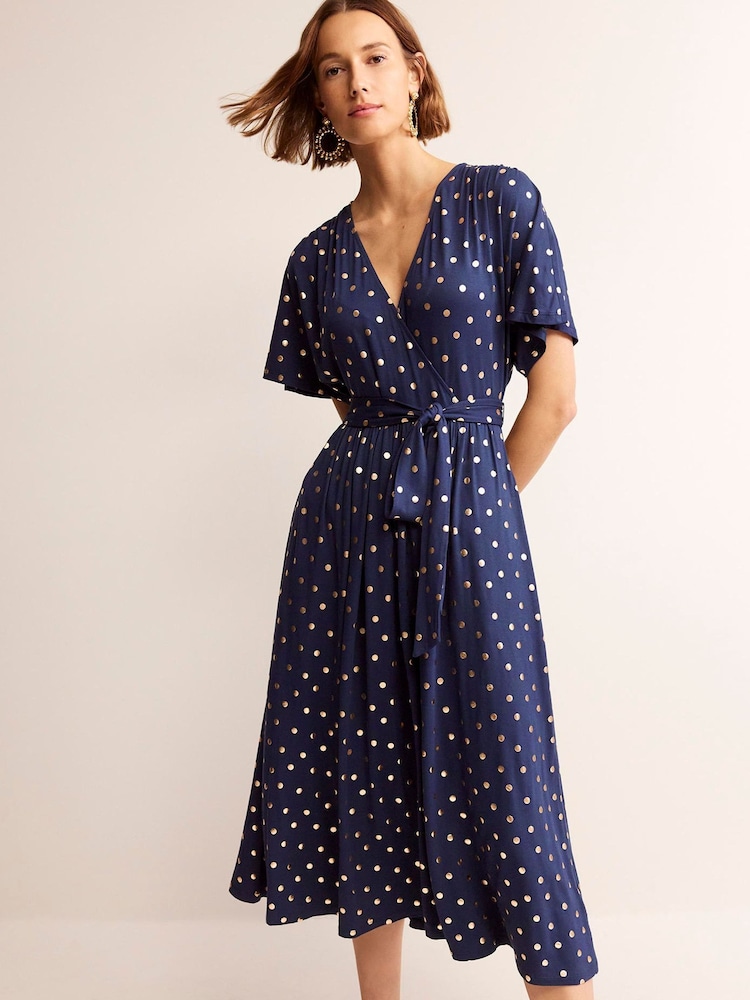 Boden Blue Kimono Wrap Jersey Midi Dress - Image 1 of 5
