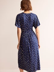 Boden Blue Kimono Wrap Jersey Midi Dress - Image 3 of 5