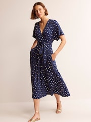 Boden Blue Kimono Wrap Jersey Midi Dress - Image 4 of 5