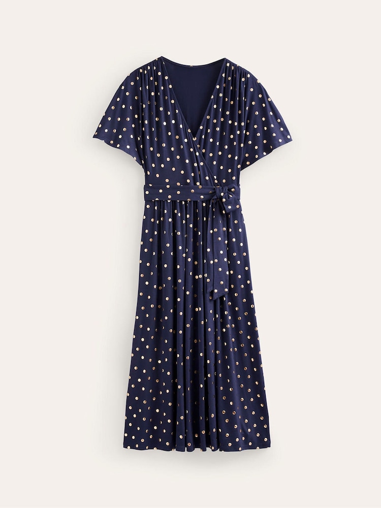 Boden Blue Kimono Wrap Jersey Midi Dress - Image 5 of 5