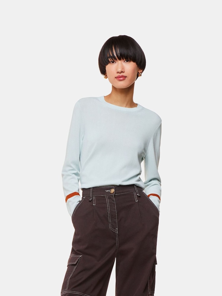Whistles Blue Stripe Sleeve Detail Crew Jumper - Image 1 of 5