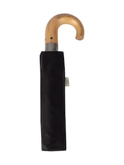Totes Black ECO-BRELLA® Auto Open Wood Crook Handle Umbrella - Image 1 of 3