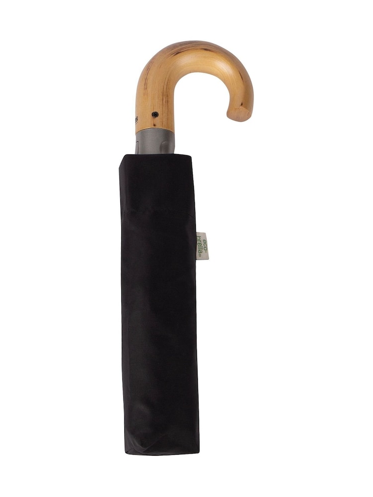 Totes Black ECO-BRELLA® Auto Open Wood Crook Handle Umbrella - Image 1 of 3