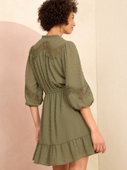 Love & Roses Dobby Dantela Detaliu 3/4 Mânecă Mini Rochie - Image 3 of 4