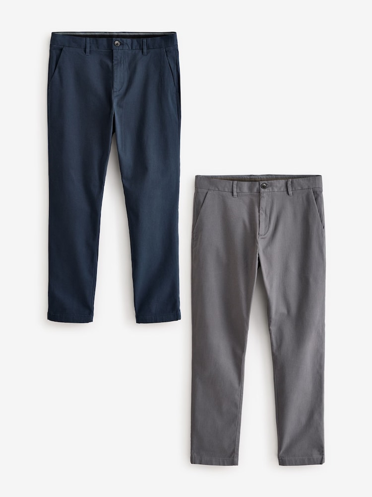 Navy/Charcoal Grey Slim Fit Stretch Printed Soft Touch Chino Trousers - Image 1 of 12 Navy/Charcoal Grey Slim Fit Stretch Printed Soft Touch Chino Trousers - Image 1 of 12