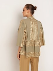 Greek Archaic Kori Blue 100% Cotton Embroidered Blouse - Image 2 of 3