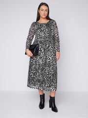 Evans Mesh Leopard Print Midaxi Long Sleeve Dress - Image 1 of 4