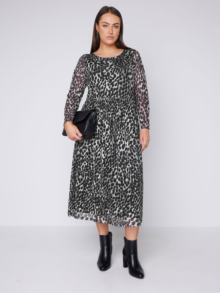 Evans Mesh Leopard Print Midaxi Long Sleeve Dress - Bild 1 von 4 Evans Mesh Leopard Print Midaxi Long Sleeve Dress - Bild 1 von 4