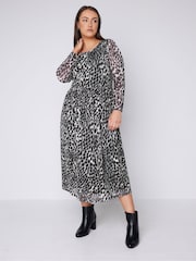 Evans Mesh Leopard Print Midaxi Long Sleeve Dress - Image 2 of 4