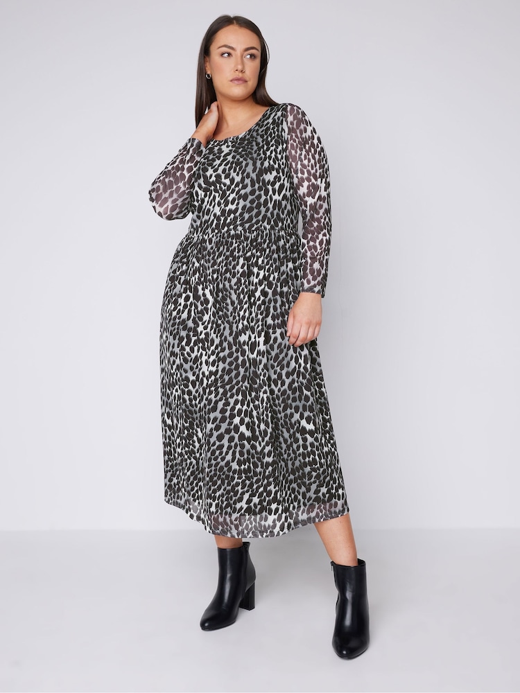 Evans Mesh Leopard Print Midaxi Long Sleeve Dress - Image 2 of 4
