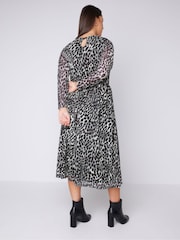 Evans Mesh Leopard Print Midaxi Long Sleeve Dress - Image 3 of 4