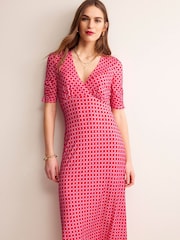 Boden Red Rebecca Jersey Midi Tea Dress - Image 3 of 6