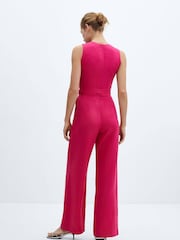 Mango Pink Linen Jumpsuit With Belt - Image 2 of 7