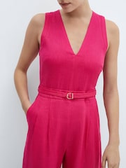 Mango Pink Linen Jumpsuit With Belt - Image 5 of 7