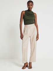 River Island Khaki Ruched High Neck Top - Image 1 of 3