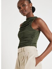 River Island Khaki Ruched High Neck Top - Image 2 of 3