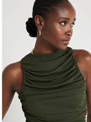 River Island Khaki Ruched High Neck Top - Image 3 of 3