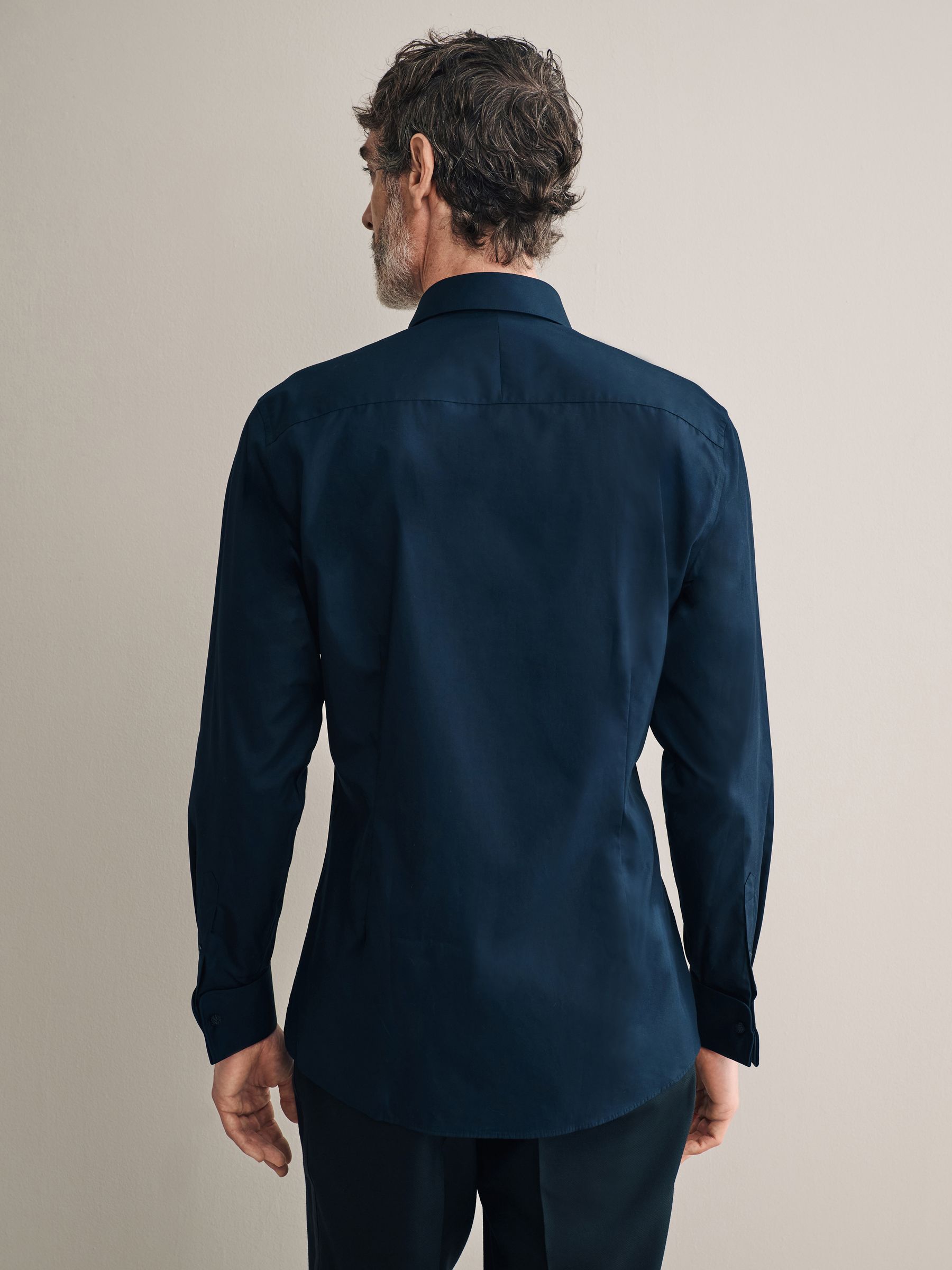 Buy Navy Blue Occasion Signature Slim Double Cuff 100% Pima Cotton Dress  Shirt With Cutaway Collar from the Next UK online shop