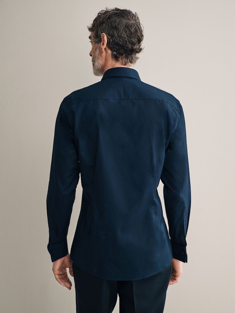 Navy Blue Occasion Signature Slim Double Cuff 100% Pima Cotton Dress Shirt With Cutaway Collar - Image 3 of 5