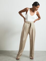 Reiss Neutral Matilda Atelier Belted Wide Leg Trousers - Image 1 of 5