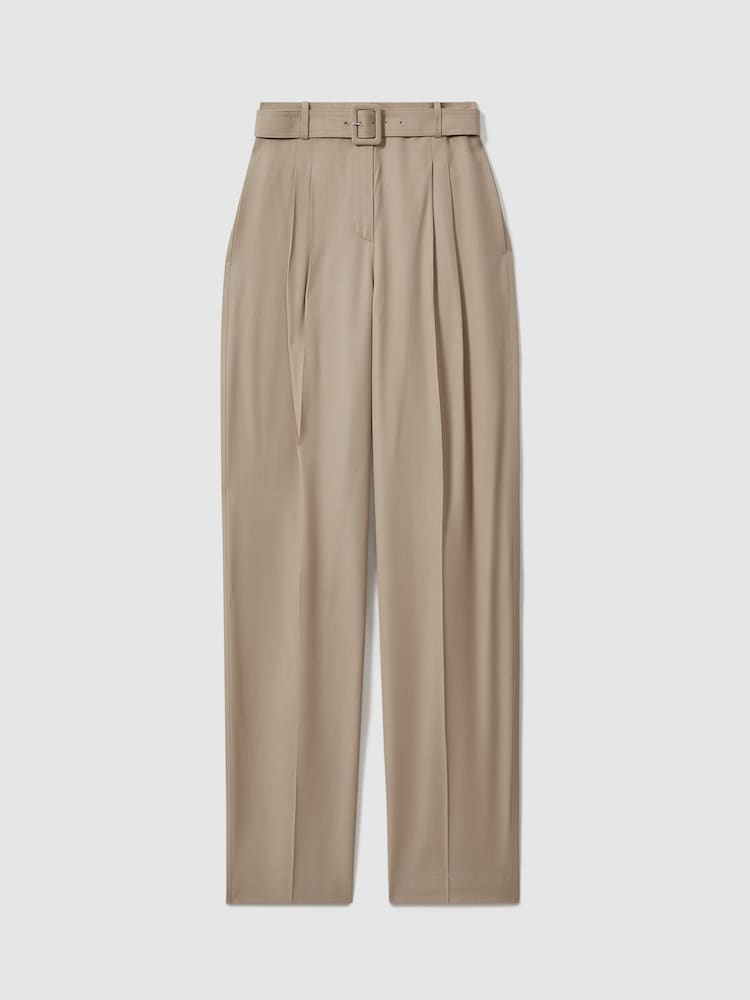 Reiss Neutral Matilda Atelier Belted Wide Leg Trousers - Image 2 of 5
