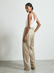 Reiss Neutral Matilda Atelier Belted Wide Leg Trousers - Image 4 of 5