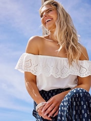M&Co White Broderie Bardot 100% Cotton Top - Image 2 of 7