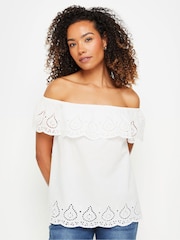 M&Co White Broderie Bardot 100% Cotton Top - Image 3 of 7