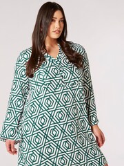 Apricot Green Retro Geo Bell Sleeve Dress - Image 1 of 4
