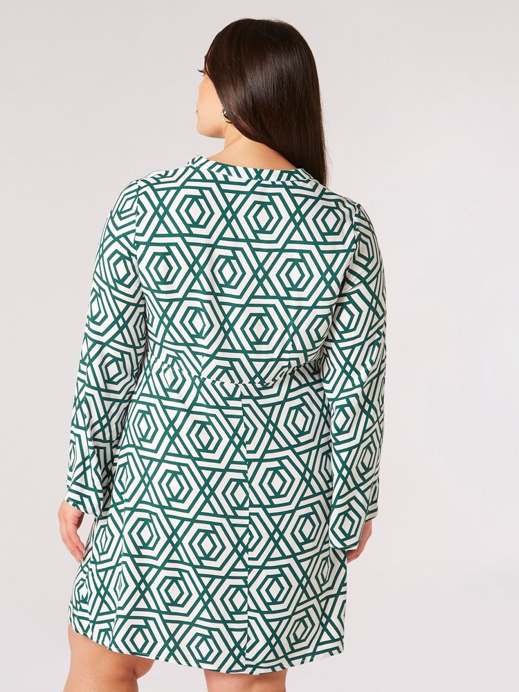Apricot Green Retro Geo Bell Sleeve Dress - Image 2 of 4