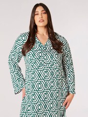 Apricot Green Retro Geo Bell Sleeve Dress - Image 3 of 4