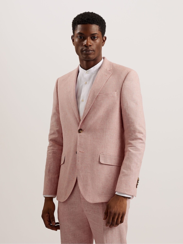 Ted Baker Pink Damaskj Slim Cotton Linen Blazer - Image 1 of 6