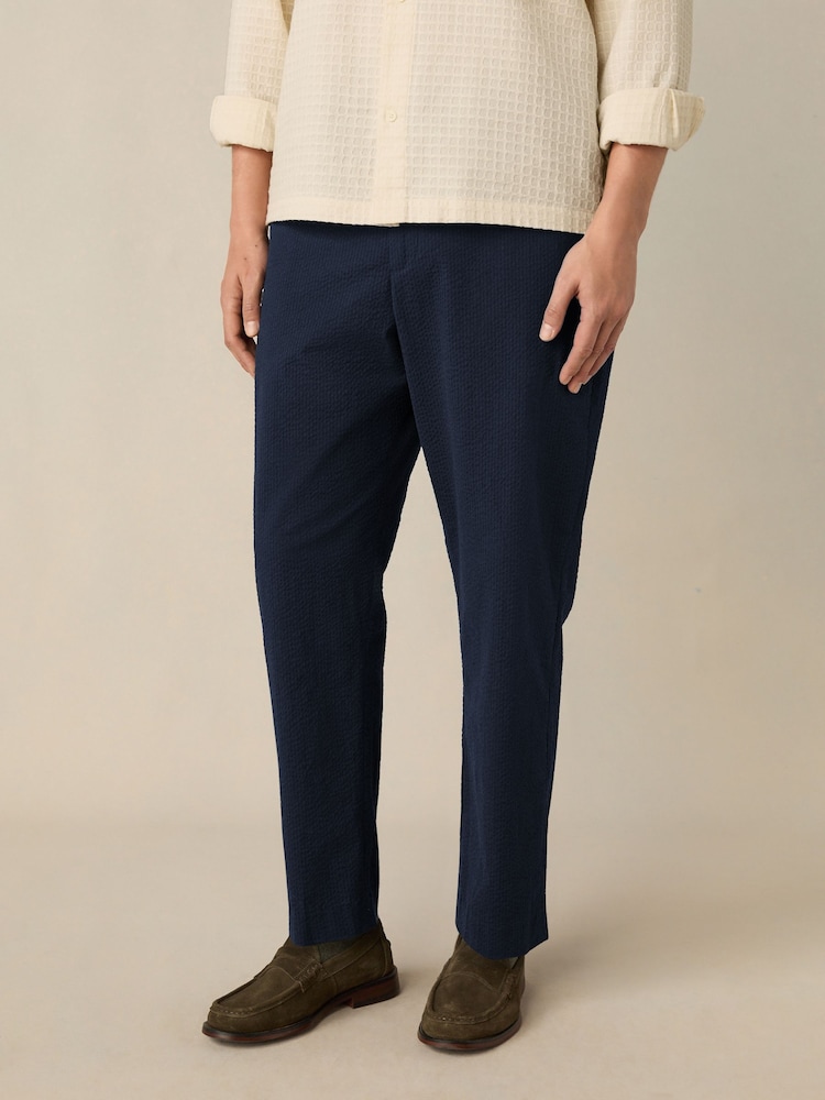 Azul marino - Regular Fit Smart Seersucker Trousers With Elasticated Waistband - Imagen 1 de 5 Azul marino - Regular Fit Smart Seersucker Trousers With Elasticated Waistband - Imagen 1 de 5