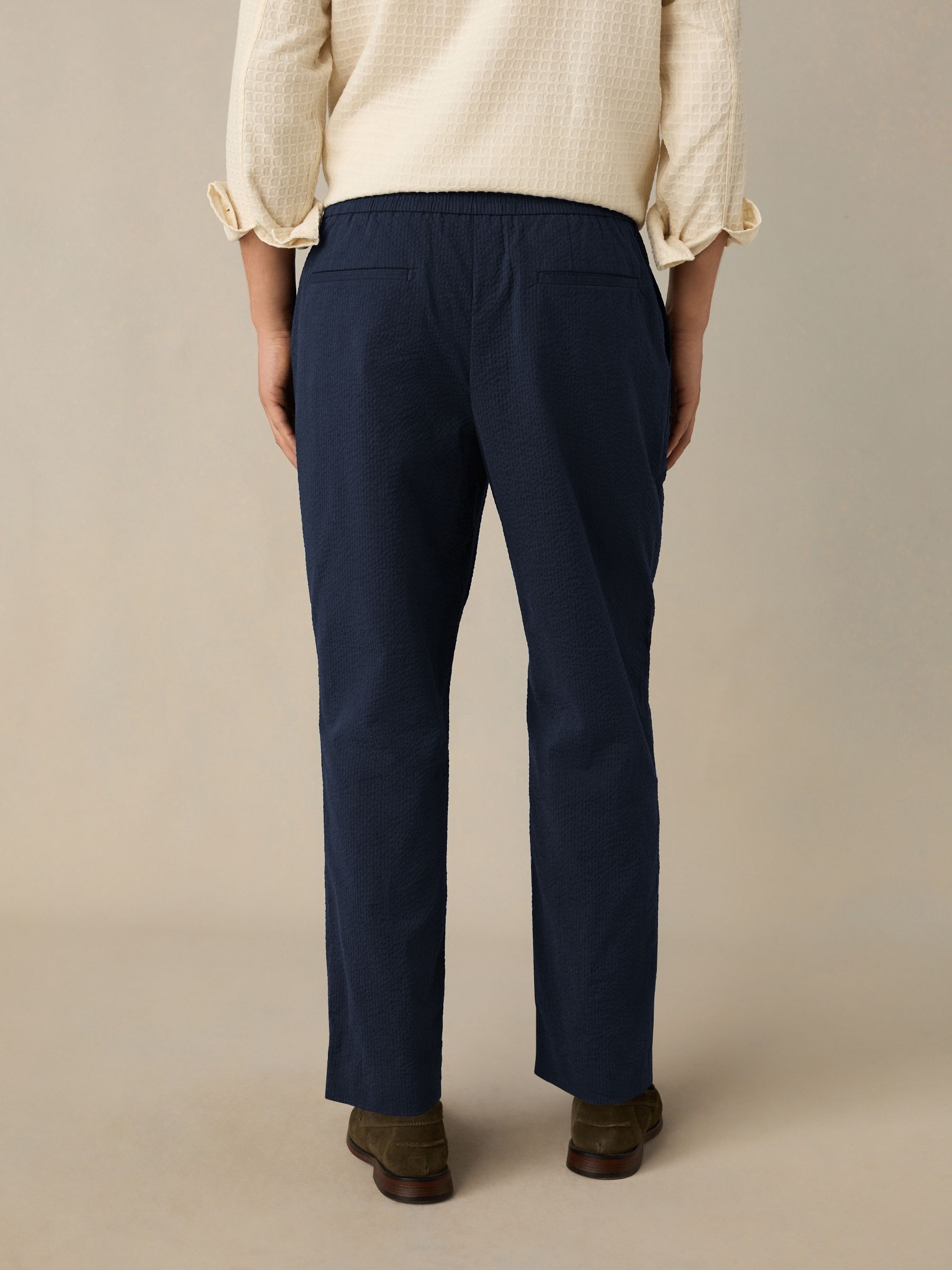 Buy Navy Blue Regular Fit Smart Seersucker Trousers With