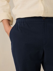 Navy Blue Regular Fit Smart Seersucker Trousers With Elasticated Waistband - Image 5 of 5