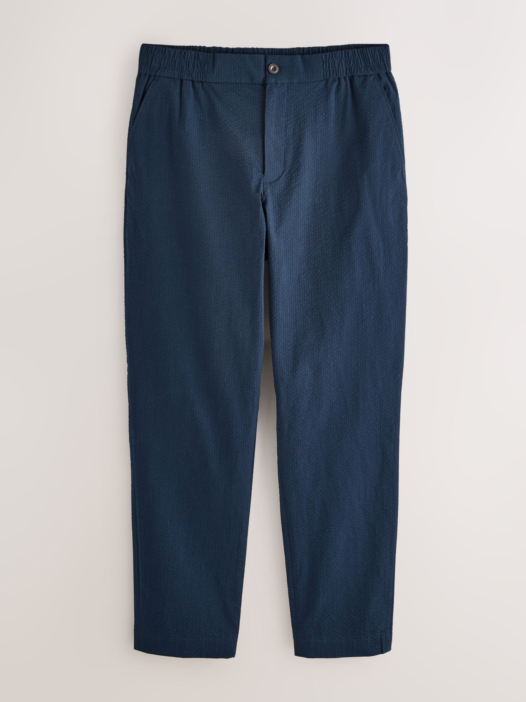 Buy Navy Blue Regular Fit Smart Seersucker Trousers With