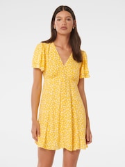 Forever New Yellow Pria Button Through Mini Dress - Image 1 of 5