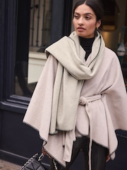 Neutral With Black Whipstitch Heavyweight Blanket Scarf - Image 1 of 6
